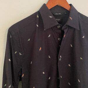 Paul Smith Men's navy button down with bird print